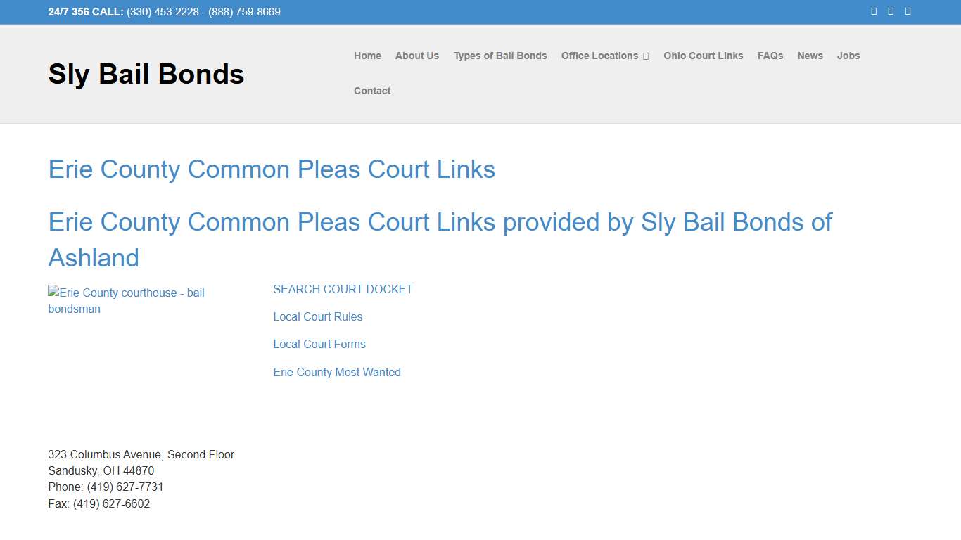 Erie County Common Pleas Court Links- Sly Bail Bonds (419) 522-9990