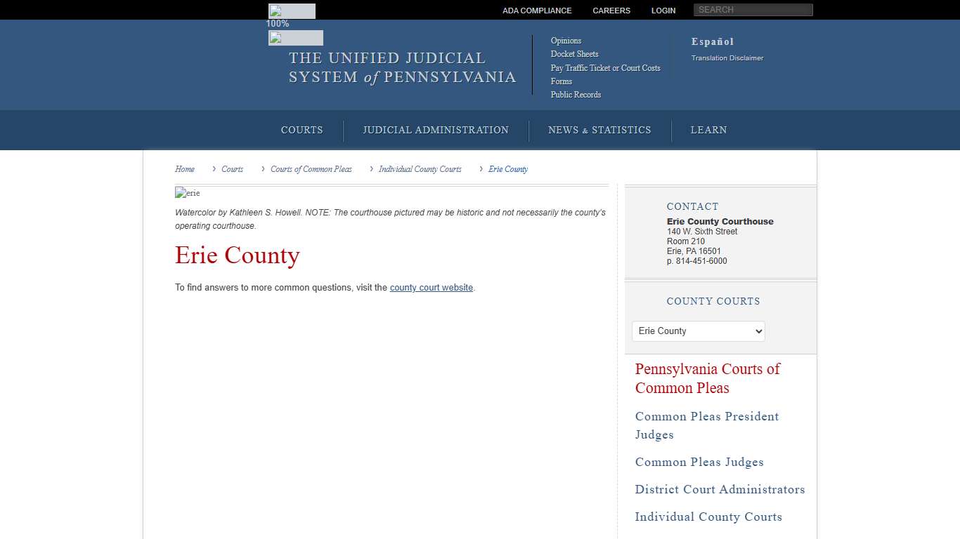 Erie County | Individual County Courts | Courts of Common Pleas | Courts | Unified Judicial System of Pennsylvania
