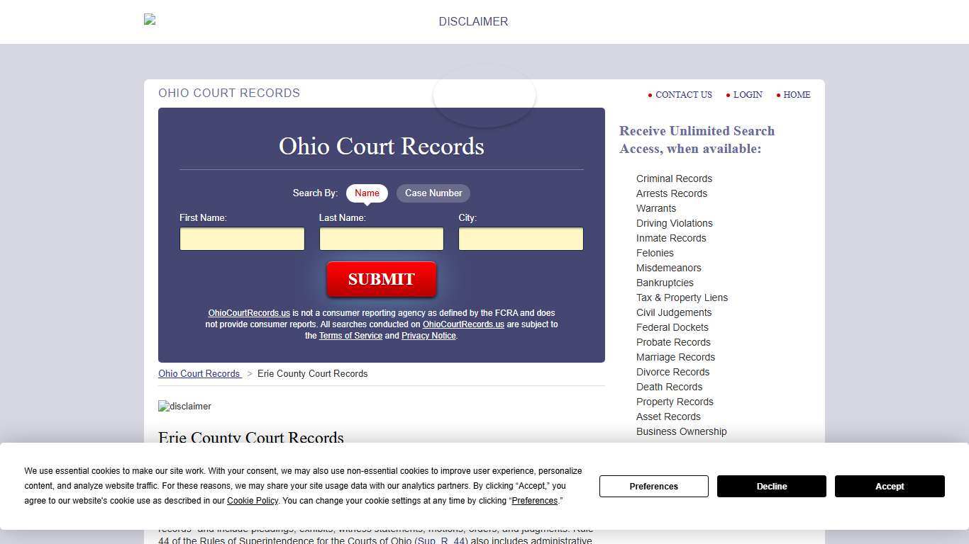 Erie County Court Records | OhioCourtRecords.us