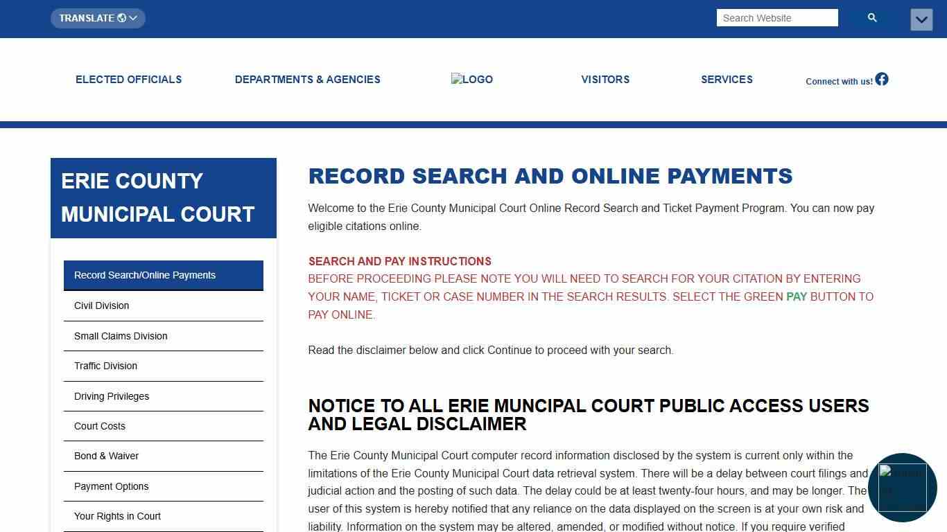 Record Search/Online Payments